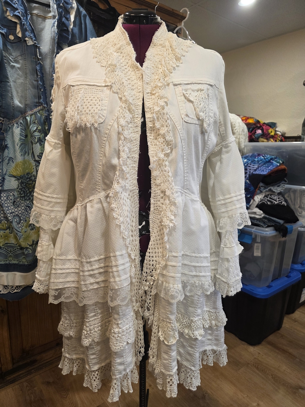 Boho Layered Lace Ruffle Duster Jacket - Upcycled - Picture 3 of 9